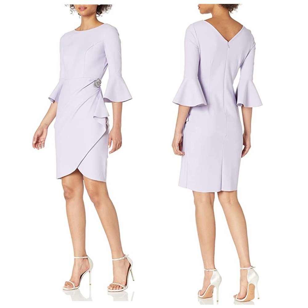 Alex Evenings Dress Cocktail Bell Sleeve Sheath in Lavender Sz 6 NWT $225